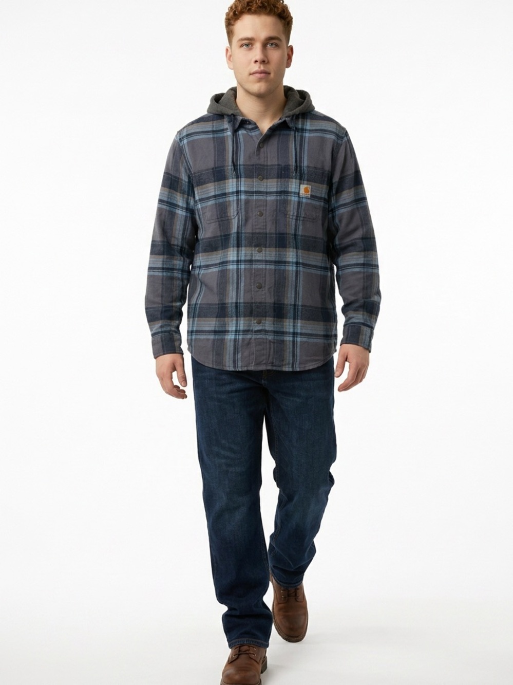 Carhartt Rugged Flex Relaxed Fit Flannel Sherpa Plaid Hooded Shirt Jacket Men XL